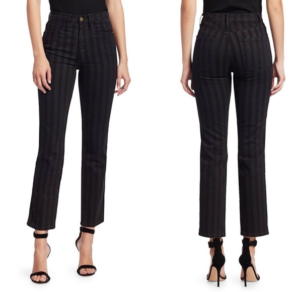 FRAME Denim Le Sylvie Slender Straight Tonal Stripe Jeans Black Women Size 28 - Picture 2 of 11